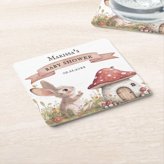 Rustic Bunny Baby shower Kartonnen Onderzetters (Schuin)
