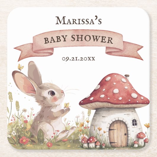 Rustic Bunny Baby shower Kartonnen Onderzetters (Voorkant)