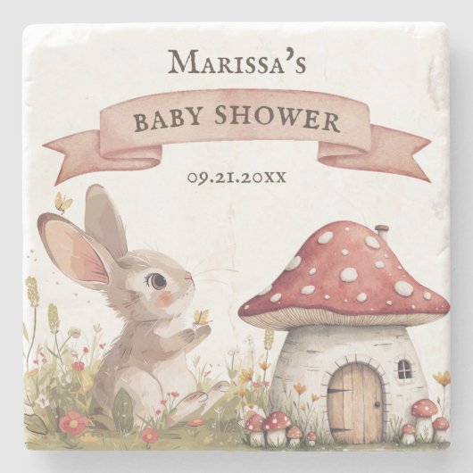 Rustic Bunny Baby shower Stenen Onderzetter (Voorkant)