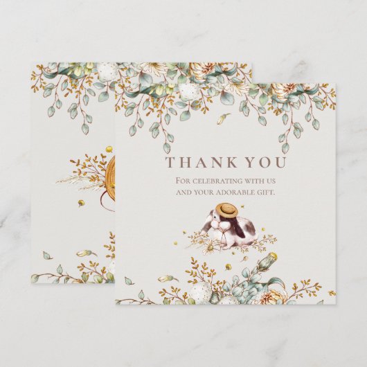 Rustic Bunny Botanical Baby shower Hartelijk dank Bedankkaart (Voorkant / Achterkant)