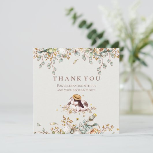Rustic Bunny Botanical Baby shower Hartelijk dank Bedankkaart (Staand voorkant)