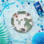 Rustic Bunny Rabbit Blauwgroen Farmhouse Monogram  Papieren Bordje (Feest)