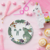 Rustic Bunny Rabbit Blauwgroen Farmhouse Monogram  Papieren Bordje (Feest)