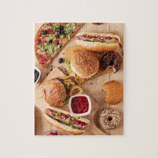 Rustic Burger Hot dog Pizza Franse grot Donut Legpuzzel (Verticaal)