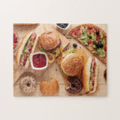 Rustic Burger Hot dog Pizza Franse grot Donut Legpuzzel (Horizontaal)
