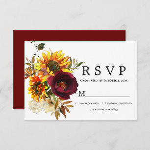 Rustic Burgund Red Floral Wedding RSVP Kaart