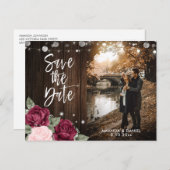 Rustic Burgundy and Blush Floral Wedding Photo Aankondigingskaart (Voorkant / Achterkant)