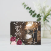 Rustic Burgundy and Blush Floral Wedding Photo Aankondigingskaart (Staand voorkant)