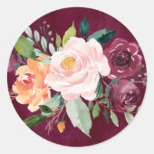 Rustic Burgundy and Blush Herfst Floral Wedding Ronde Sticker (Voorkant)
