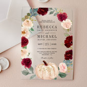 Rustic Burgundy and Peach Floral Pumpkin Wedding Acryl Uitnodigingen