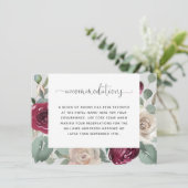 Rustic Burgundy and White Floral Accommododations Informatiekaartje (Staand voorkant)