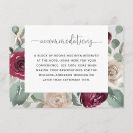 Rustic Burgundy and White Floral Accommododations Informatiekaartje