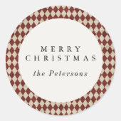 Rustic Burgundy Argyle Holiday Ronde Sticker (Voorkant)