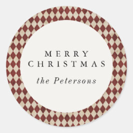 Rustic Burgundy Argyle Holiday Ronde Sticker