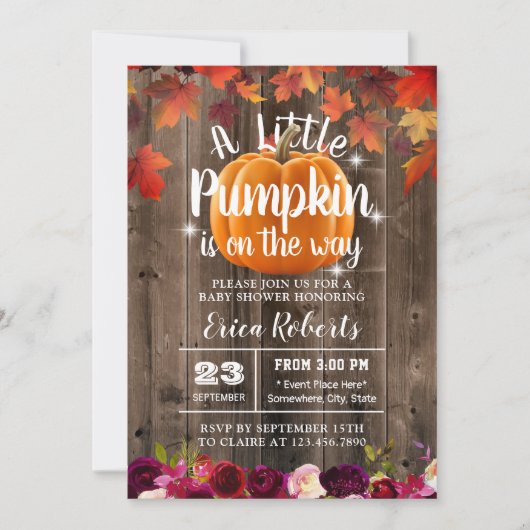 Rustic Burgundy Autumn Little Pumpkin Baby shower Kaart (Voorkant)