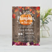 Rustic Burgundy Autumn Little Pumpkin Baby shower Kaart (Staand voorkant)