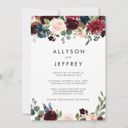 Rustic Burgundy Back & Front Formal Wedding Kaart (Voorkant)