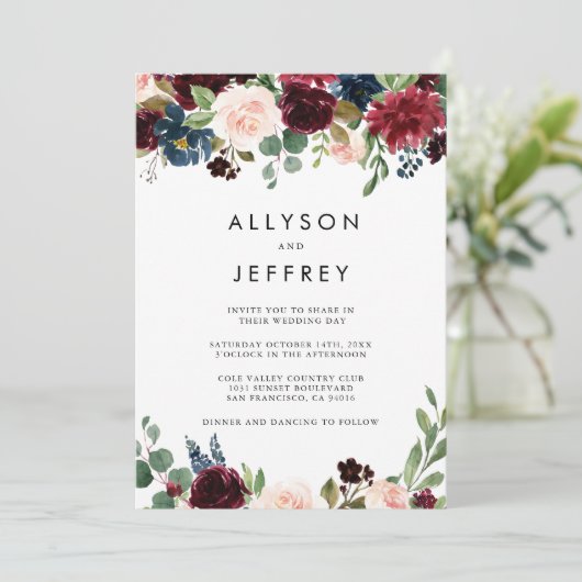 Rustic Burgundy Back & Front Formal Wedding Kaart (Staand voorkant)