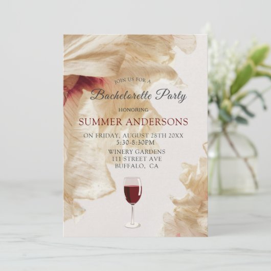 Rustic Burgundy Beige Anemone Bachelorette Party Kaart (Staand voorkant)