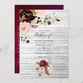 Rustic Burgundy Berry en Blush Floral Wedding Kaart