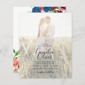 Rustic Burgundy Blauwe Bloem Bruiloft FOTO UITNODI (Voorkant / Achterkant)