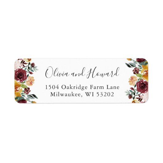Rustic Burgundy Bloom Autumn Chic Floral Etiket (Voorkant)