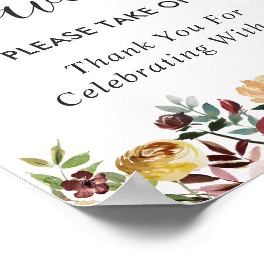 Rustic Burgundy Bloom Floral Wedding Favors Sign Poster (Hoek)