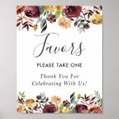 Rustic Burgundy Bloom Floral Wedding Favors Sign Poster (Voorkant)