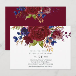 Rustic Burgundy Blue Floral Budget Wedding Invites