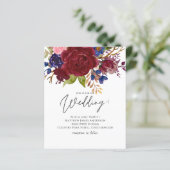 Rustic Burgundy Blue Floral Budget Wedding Invites (Staand voorkant)