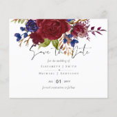 Rustic Burgundy Blue Floral Budget Wedding Invites (Voorkant)
