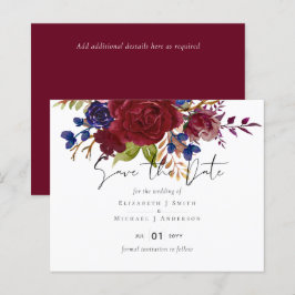 Rustic Burgundy Blue Floral Budget Wedding Invites