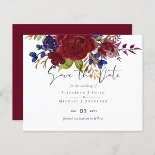 Rustic Burgundy Blue Floral Budget Wedding Invites