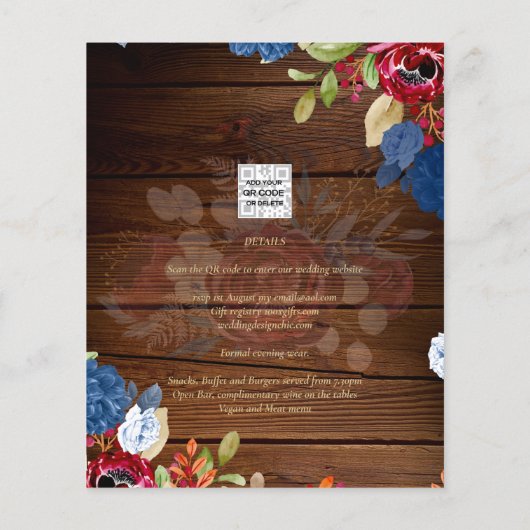 Rustic Burgundy Blue Floral Wedding (Achterkant)