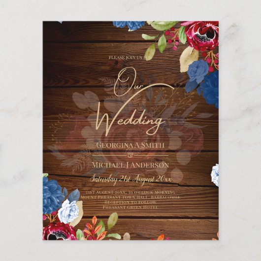 Rustic Burgundy Blue Floral Wedding (Voorkant)