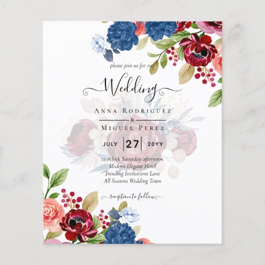 Rustic Burgundy Blue Floral Wedding (Voorkant)