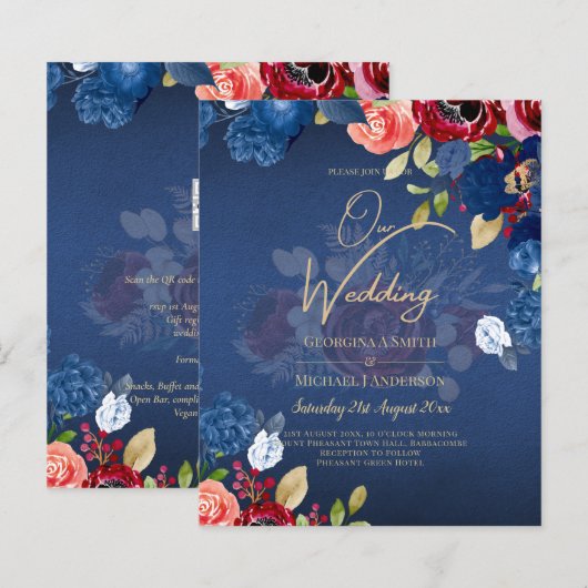 Rustic Burgundy Blue Floral Wedding (Voorkant / Achterkant)