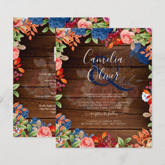 Rustic Burgundy Blue Floral Wedding (Voorkant / Achterkant)