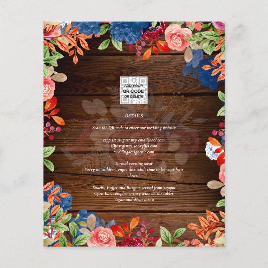 Rustic Burgundy Blue Floral Wedding (Achterkant)