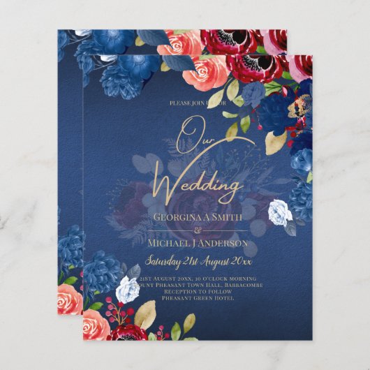 Rustic Burgundy Blue Floral Wedding (Voorkant / Achterkant)
