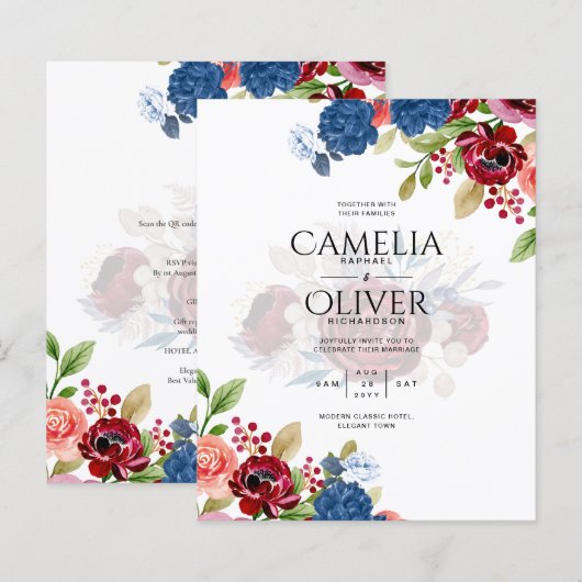 Rustic Burgundy Blue Floral Wedding (Voorkant / Achterkant)