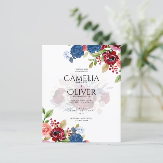 Rustic Burgundy Blue Floral Wedding (Staand voorkant)