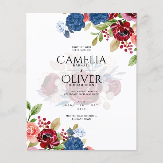 Rustic Burgundy Blue Floral Wedding (Voorkant)