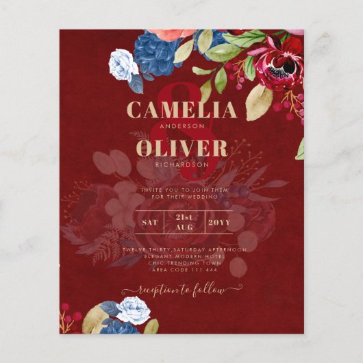 Rustic Burgundy Blue Floral Wedding (Voorkant)