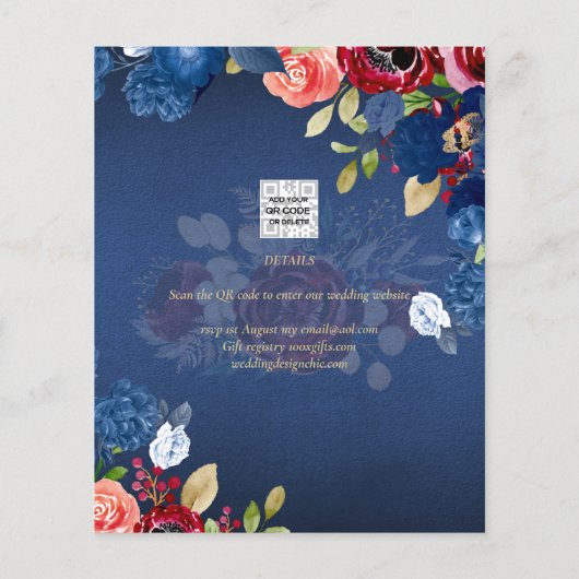 Rustic Burgundy Blue Floral Wedding BESPAAR DE DAT (Achterkant)