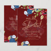 Rustic Burgundy Blue Floral Wedding BESPAAR DE DAT (Voorkant / Achterkant)