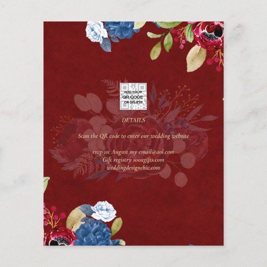 Rustic Burgundy Blue Floral Wedding BESPAAR DE DAT (Achterkant)