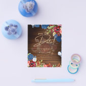 Rustic Burgundy Blue Floral Wedding BESPAAR DE DAT Flyer (Enkel)