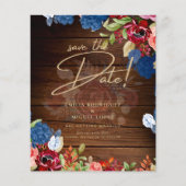 Rustic Burgundy Blue Floral Wedding BESPAAR DE DAT Flyer (Voorkant)