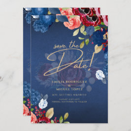 Rustic Burgundy Blue Floral Wedding BESPAAR DE DAT Kaart